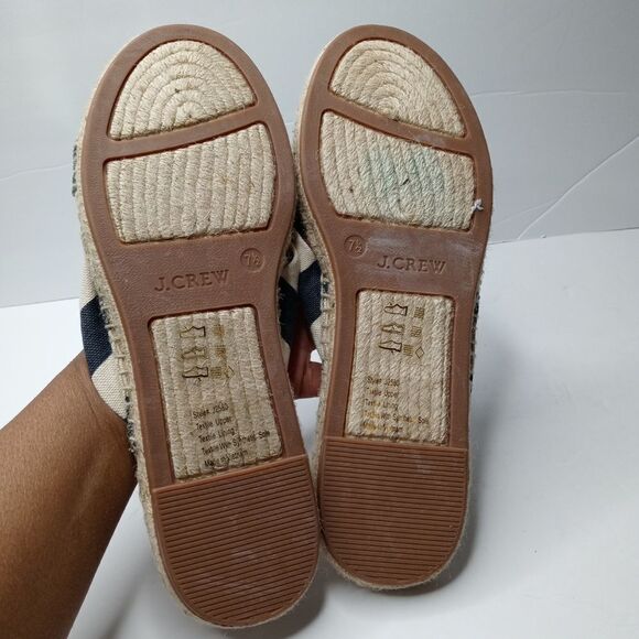 J. Crew Knotted Navy and White Espadrille Slides - Picture 7 of 7